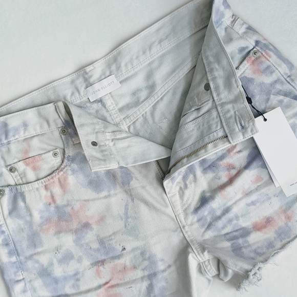 John Elliott Denim Shorts Tie Dye 5-Pocket Fray Hem White Purple Push Pop 29 NWT - Picture 6 of 14